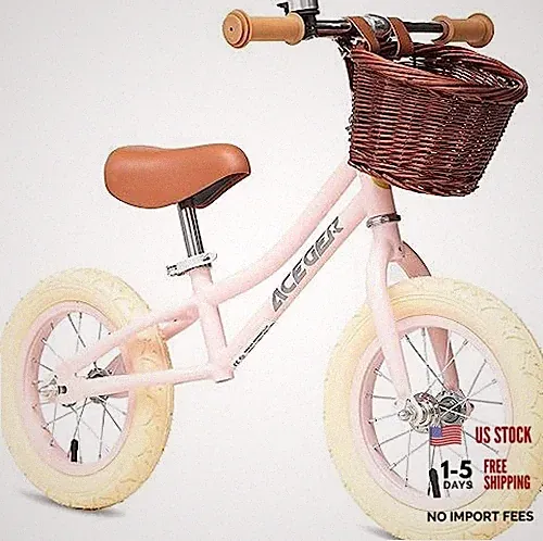 12" Kids Balance Bike with Basket, Toddler Bicycle for Early Strider-Pink