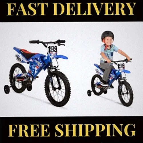 16" Nitro Circus Bike w/ Cool Motorcross Design & Knobby Tires, Ages 4-8, Blue