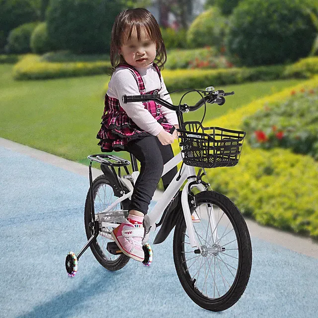 18 Inch Wheels Kids Bike W/Training Wheels Basket Toddler Bike for 6-8 Years Old