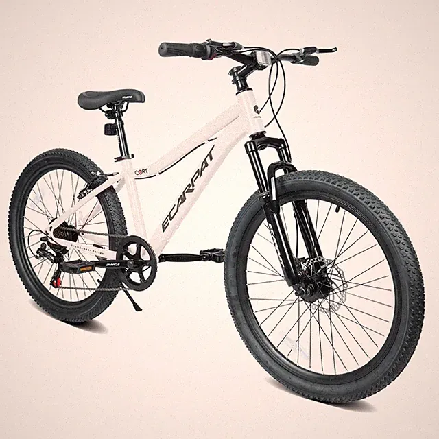 24" Mountain Bike with 7-Speed Gears, Durable Steel Frame & Alloy Rims, White