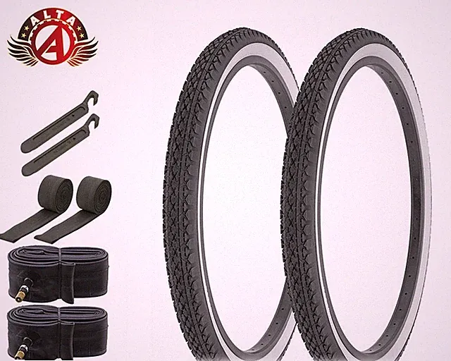 26" x 2.125 BEACH CRUISER BICYCLE DIAMOND TIRE WHITE WALL REPLACEMENT BUNDLE SET