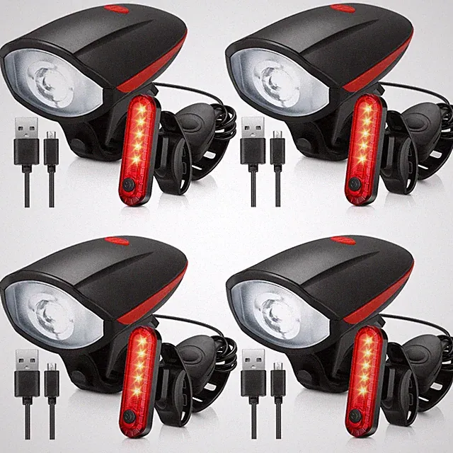4 Sets Bright LED Bike Light Set USB Rechargeable Bicycle Front Headlight Bac...