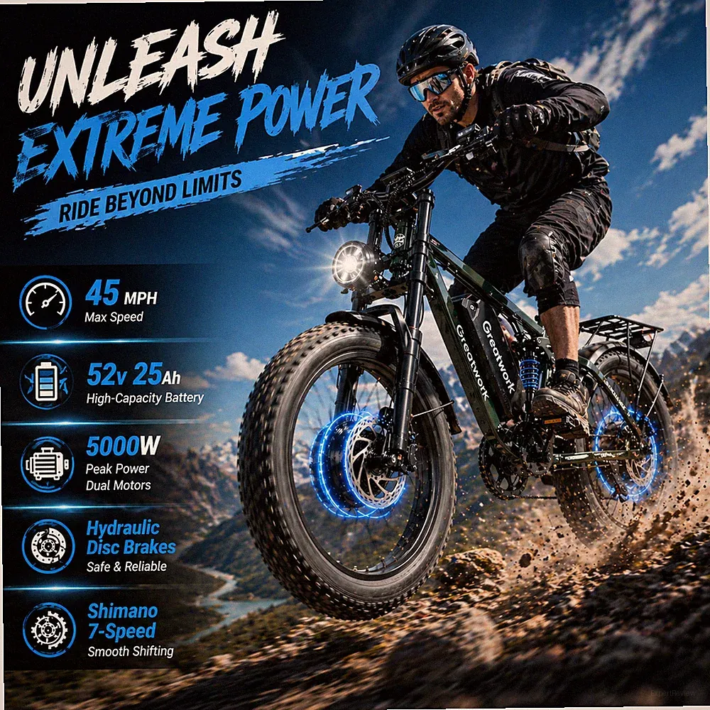 Electric Bike for Adults 5000W Dual Motors 45MPH 52V Off-Road Mountain Bicycle