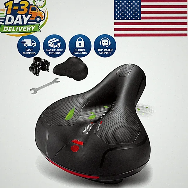 Ergonomic Memory Foam Bicycle Saddle - Wide 9.7 x 8 inch with Shock Absorption