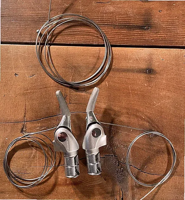 Vintage Shimano Dura Ace SL-BS77, 8 & 9 Speed Bar End Shifters with Wires, Primo